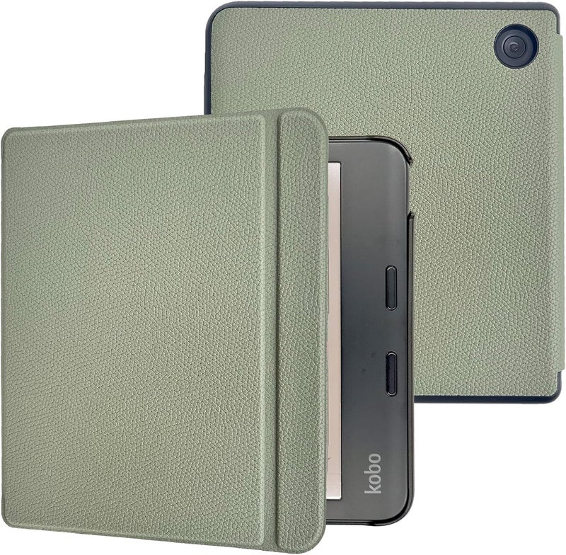 غلاف Caweet لجهاز Kobo Libra Colour (الطراز N428، إصدار 2024)، غلاف خارجي من الجلد الصناعي فائق الخفة مع خاصية التشغيل/الإيقاف التلقائي، أخضر - Image 1