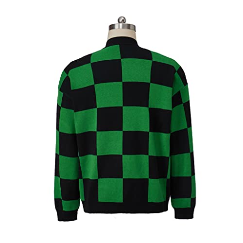iSHOWcos Anime Cosplay Green Plaid Cardigan Sweater Knit Jacket Top-SM - Image 5