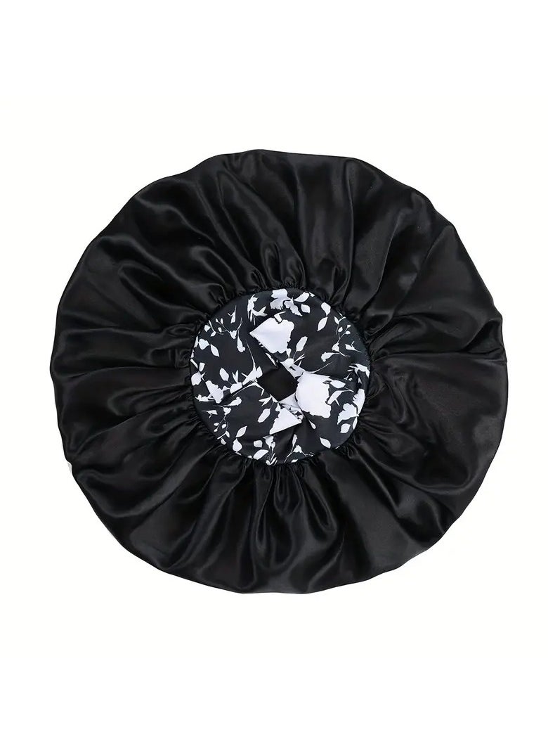 Goolsky 1pc Extra Large Satin Bonnets For Sleeping, Hair Bonnets For Women Braids Curly Straight Hair, Hair Cap With Floral Pattern Wide Elastic Band  - Image 2