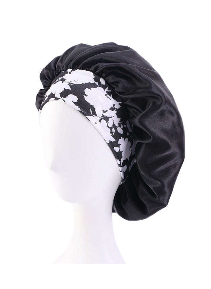 Goolsky 1pc Extra Large Satin Bonnets For Sleeping, Hair Bonnets For Women Braids Curly Straight Hair, Hair Cap With Floral Pattern Wide Elastic Band  - Image 3