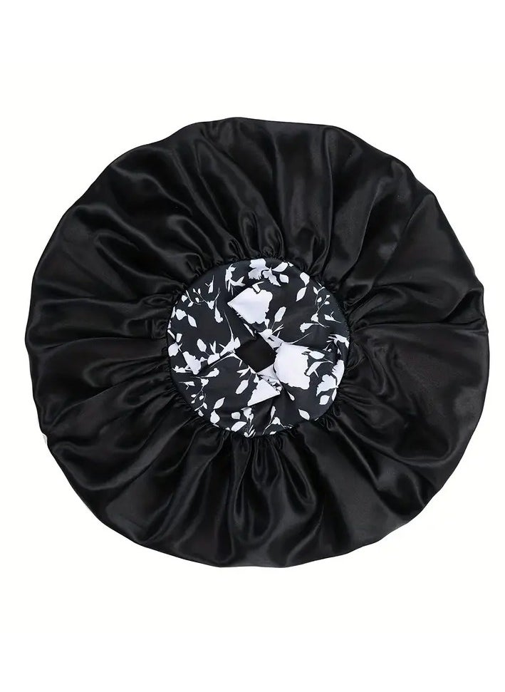 Goolsky 1pc Extra Large Satin Bonnets For Sleeping, Hair Bonnets For Women Braids Curly Straight Hair, Hair Cap With Floral Pattern Wide Elastic Band  - Image 5