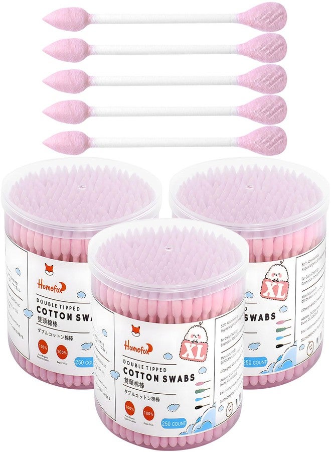 HOMEFOX Pink Cotton Swabs Flattened Pointed - 750 Count Organic XL Cotton Bud Double Side Tight Firm Wounded Precision Extra Large Cotton Tips Applicator Blender Paper Stick, Flatten & Pointy (Pink) - Image 1