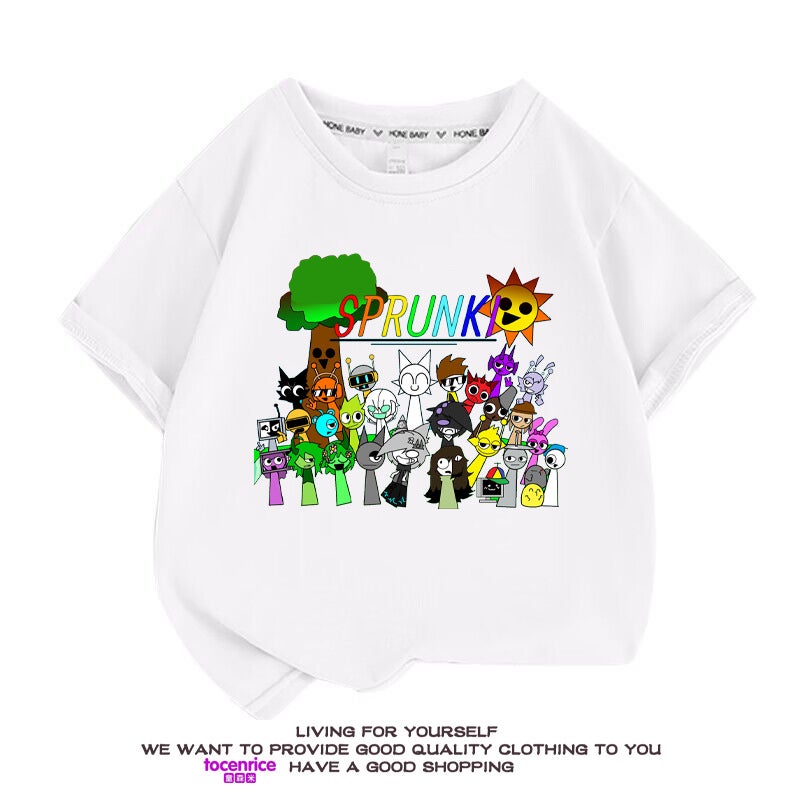 Rhythm Box Clothes Sprunki Children'S Short-Sleeved T-Shirt Summer Pure Cotton Big Boys And Girls Summer Fashionable Top - Image 1
