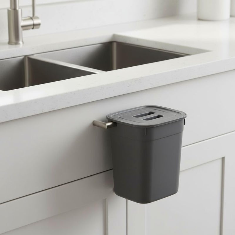 Hanging Kitchen Dustbin Bucket with Lid, 7 Liter Capacity, Space-Saving Waste Bin for Cabinet Doors, Compact Garbage Container,27.8 x 17.8 x 23.3 cm. (Grey) - Image 5