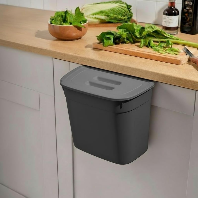 Hanging Kitchen Dustbin Bucket with Lid, 7 Liter Capacity, Space-Saving Waste Bin for Cabinet Doors, Compact Garbage Container,27.8 x 17.8 x 23.3 cm. (Grey) - Image 1