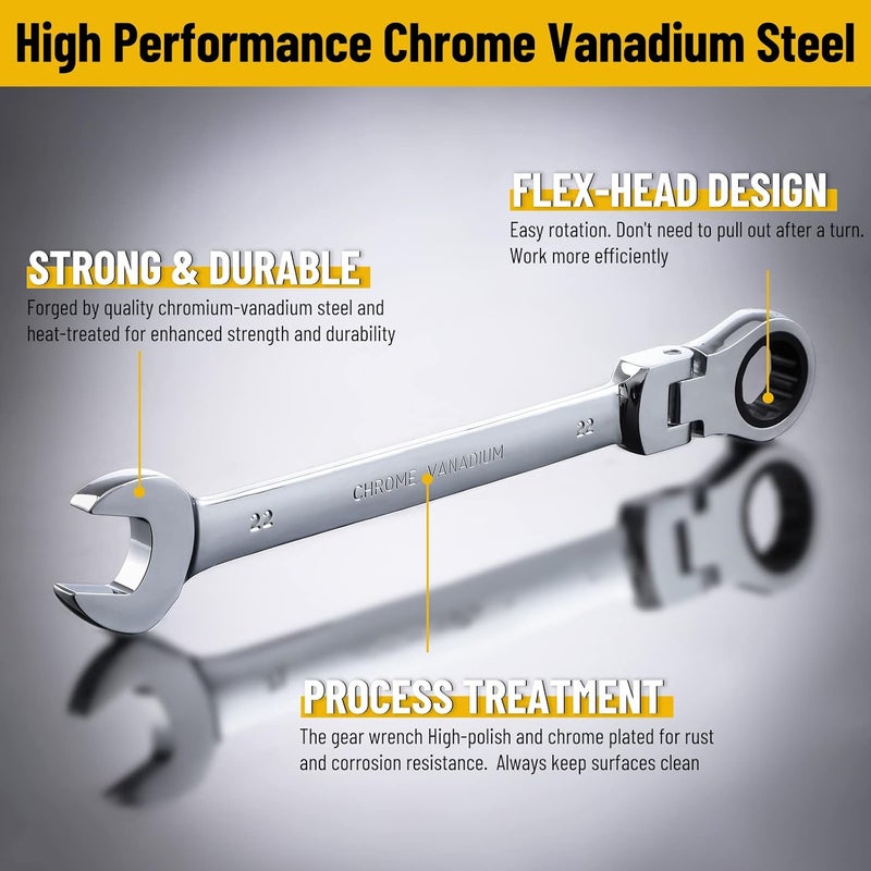 Pilida 22mm Ratcheting Combination Wrench 12 Point Metric Flex Rachet Head Gear Wrench Box End Spanner Chrome Vanadium Steel - Image 2