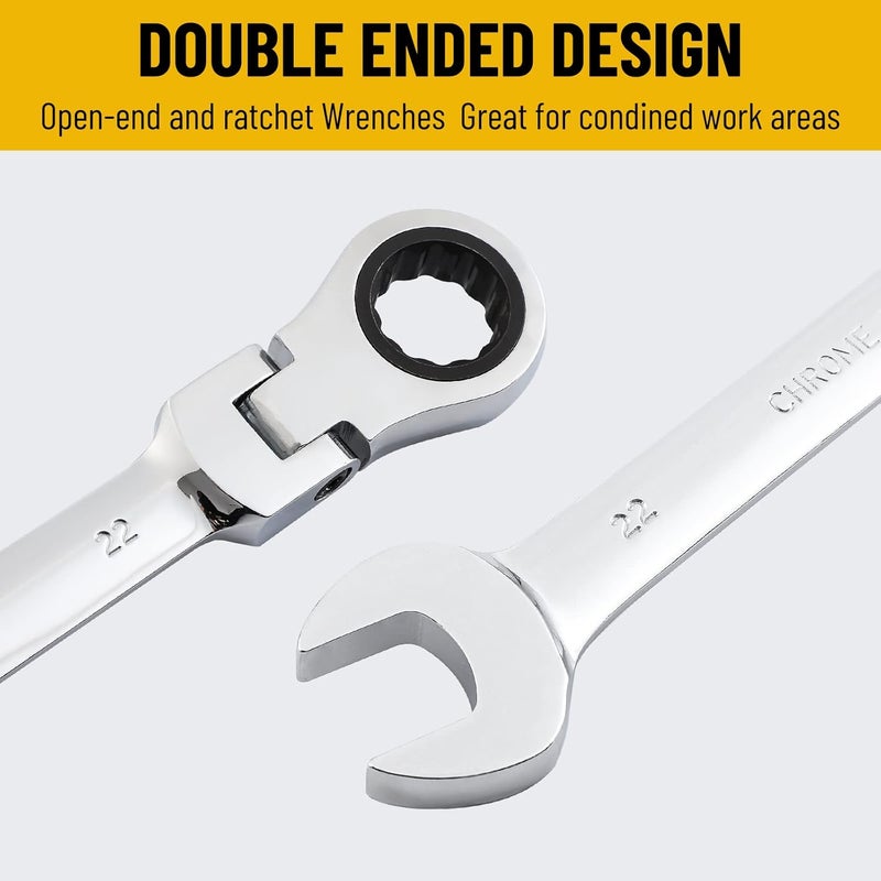 Pilida 22mm Ratcheting Combination Wrench 12 Point Metric Flex Rachet Head Gear Wrench Box End Spanner Chrome Vanadium Steel - Image 4