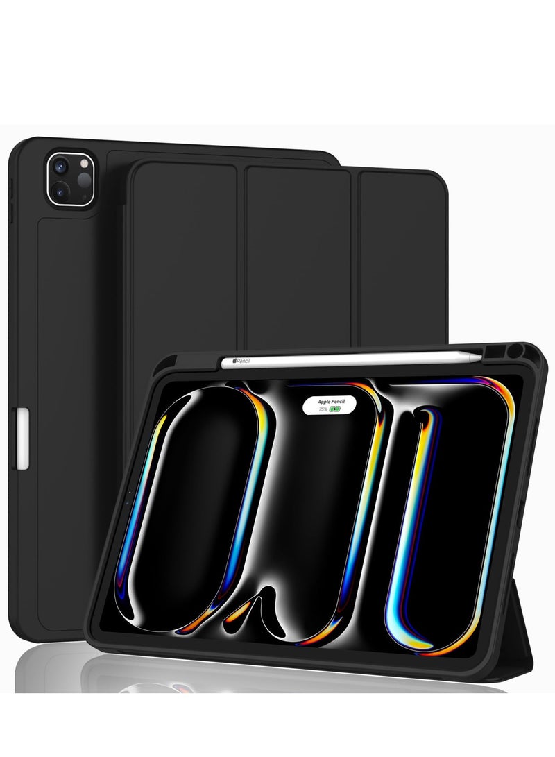 Case for IPad Pro 11 Inch 2024 With Pencil Holder Slim Tablet Cover with Soft TPU Back Auto Wake/Sleep (Black) - Image 1