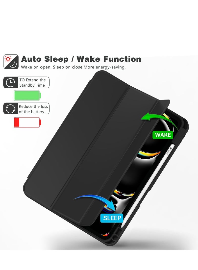 Case for IPad Pro 11 Inch 2024 With Pencil Holder Slim Tablet Cover with Soft TPU Back Auto Wake/Sleep (Black) - Image 4