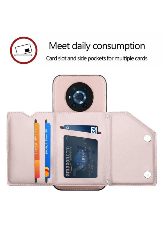 اس-توب جراب لهاتف Honor Magic3 مصنوع من الجلد الملمس PU + TPU + PC، جراب مقاوم للصدمات مع فتحات للبطاقات وحامل وإطار للصور - Image 4