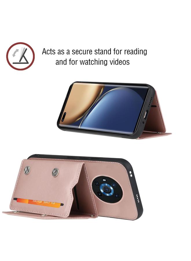 اس-توب جراب لهاتف Honor Magic3 مصنوع من الجلد الملمس PU + TPU + PC، جراب مقاوم للصدمات مع فتحات للبطاقات وحامل وإطار للصور - Image 3