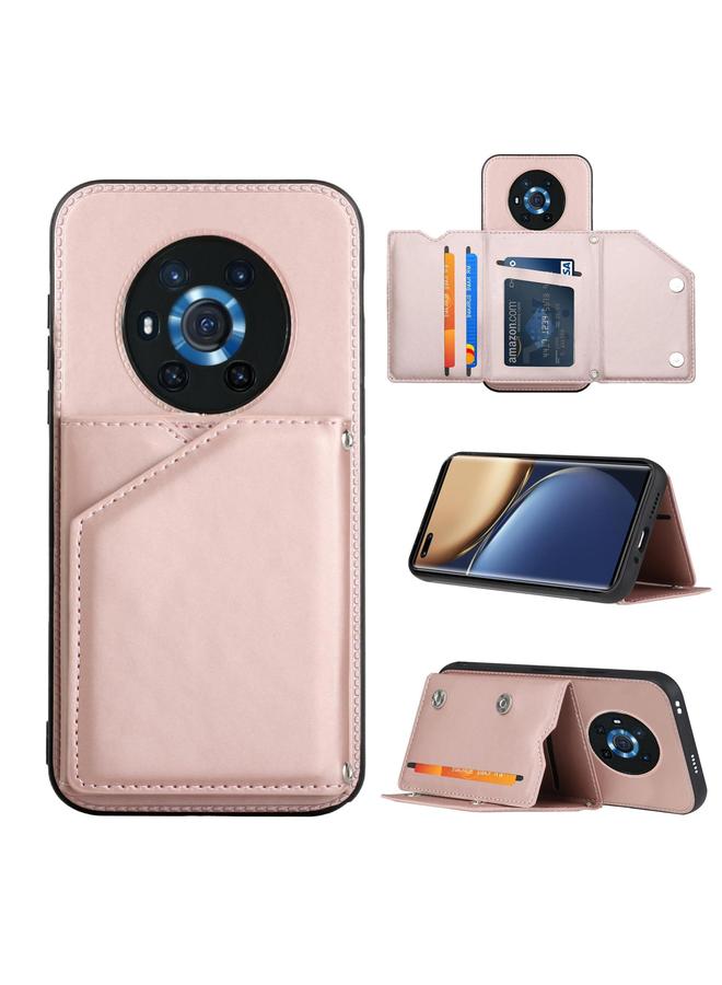 اس-توب جراب لهاتف Honor Magic3 مصنوع من الجلد الملمس PU + TPU + PC، جراب مقاوم للصدمات مع فتحات للبطاقات وحامل وإطار للصور - Image 1