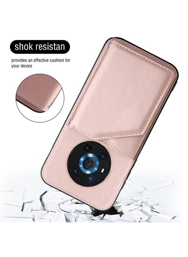 اس-توب جراب لهاتف Honor Magic3 مصنوع من الجلد الملمس PU + TPU + PC، جراب مقاوم للصدمات مع فتحات للبطاقات وحامل وإطار للصور - Image 5