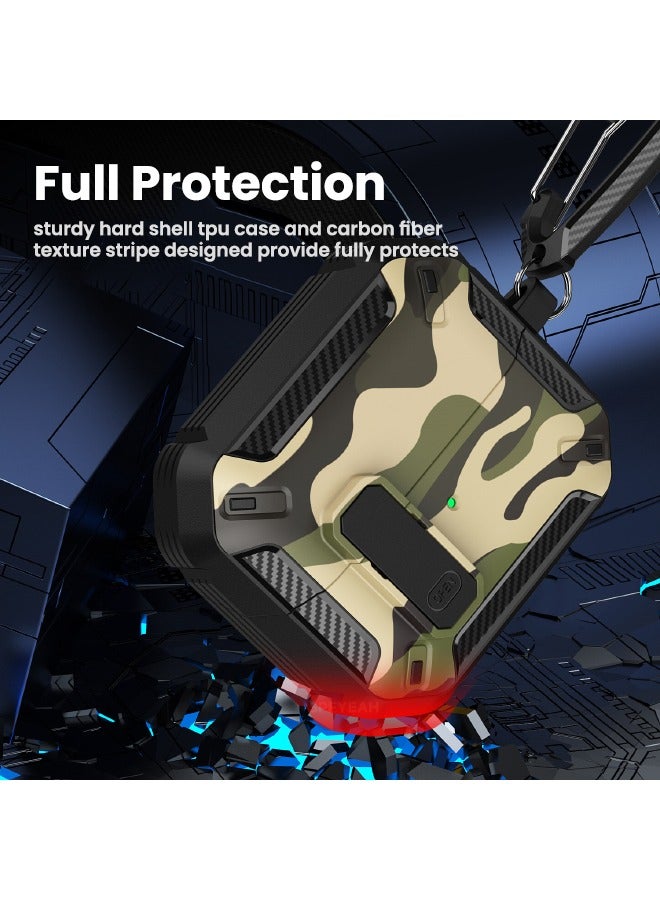 Cover for Samsung Galaxy Buds 3/ Buds 3 Pro, with Secure Lock Clip  Keychain  Cleaner kit, Hard Shell Rugged Shockproof Carbon Fiber Protection Cover for Samsung Galaxy Buds 3  3 Pro (2024), Camo Gr - Image 3