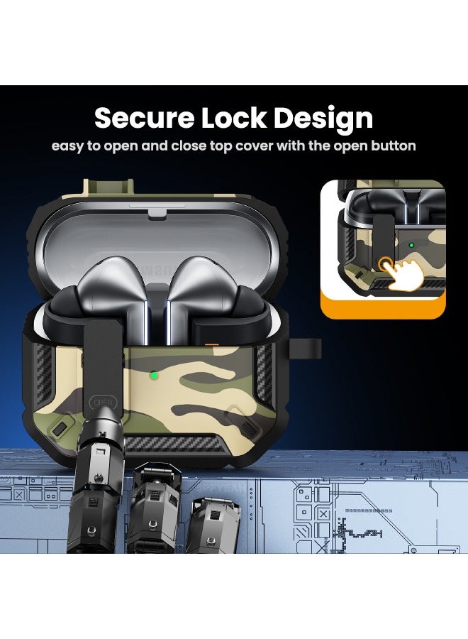 Cover for Samsung Galaxy Buds 3/ Buds 3 Pro, with Secure Lock Clip  Keychain  Cleaner kit, Hard Shell Rugged Shockproof Carbon Fiber Protection Cover for Samsung Galaxy Buds 3  3 Pro (2024), Camo Gr - Image 4