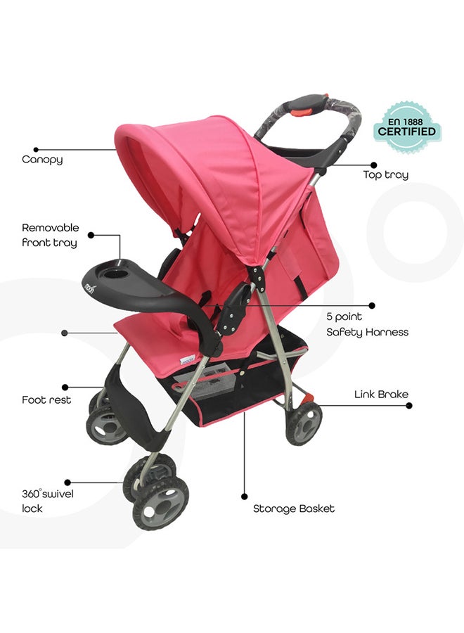 Moon Easy  One Hand Fold Stroller, Multi-Postion Reclining Seat For Infant- Pink - Image 2