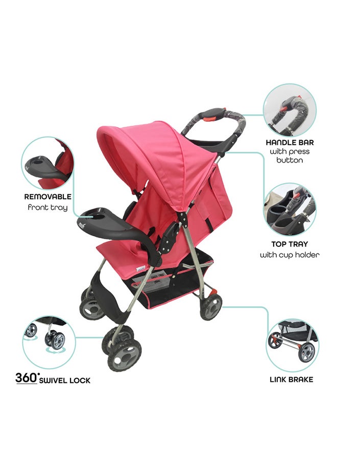 Moon Easy  One Hand Fold Stroller, Multi-Postion Reclining Seat For Infant- Pink - Image 3
