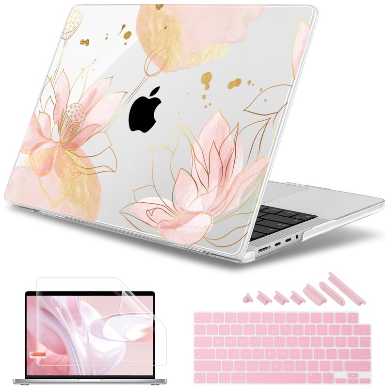 May Chen Case for MacBook Pro 16 inch M4 Pro A3403 M4 Max A3186 M3 A2991 M2 A2780 M1 A2485 Pro Max 20242021 Release Plastic Hard Shell Case with Keyboard Cover Luxury Lotus Flowers