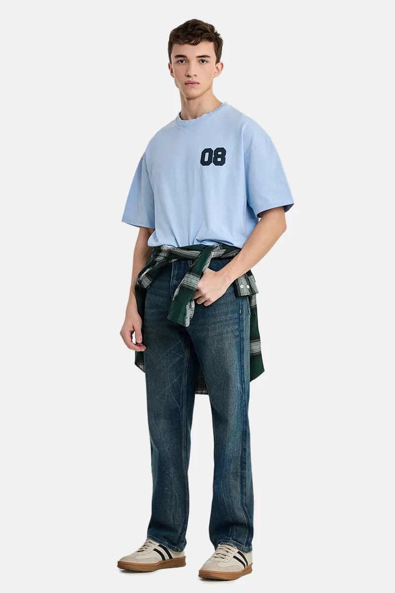 سنيتش Dark Blue Solid Straight Fit Casual Jeans