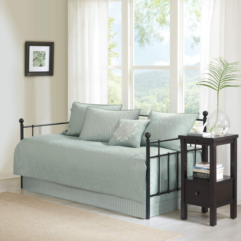 madison park Madison Park Cotton Daybed Cover SetDouble Sided Quilting Classic Cottage Design All Season Bedding with Bedskirt Matching Shams Decorative Pillow 39x75 Quebec Seafoam 6 Piece