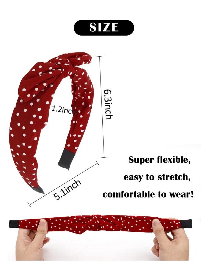 Wecoe Hairband, 4 Pack Bow Headbands For Women Girls, Cute Knotted Headband With Bow, Red, White, Black, Comfortable Cloth Leopard Polka Dot Hair Bands, Valentine'S Day Hair Accessories, Gift - Image 2