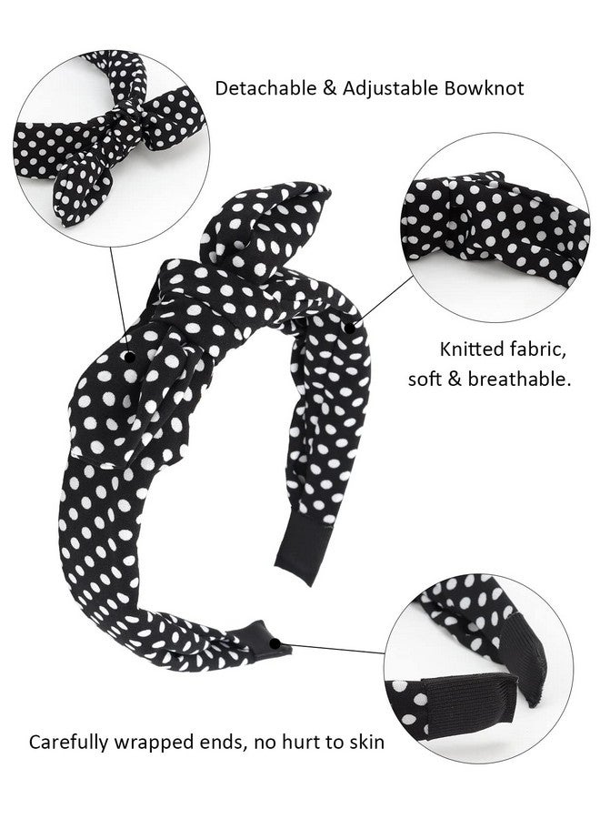 Wecoe Hairband, 4 Pack Bow Headbands For Women Girls, Cute Knotted Headband With Bow, Red, White, Black, Comfortable Cloth Leopard Polka Dot Hair Bands, Valentine'S Day Hair Accessories, Gift - Image 3