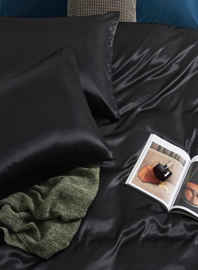 Counfeisly 2 Pieces Satin Twin XL Fitted Sheet & Pillowcase Set, Luxury Silky Soft Satin Bed Sheets with 1 Deep Pocket Fitted Sheet - 16" Deep Pocket Sheets, 1 Pillowcase, Black - Image 3