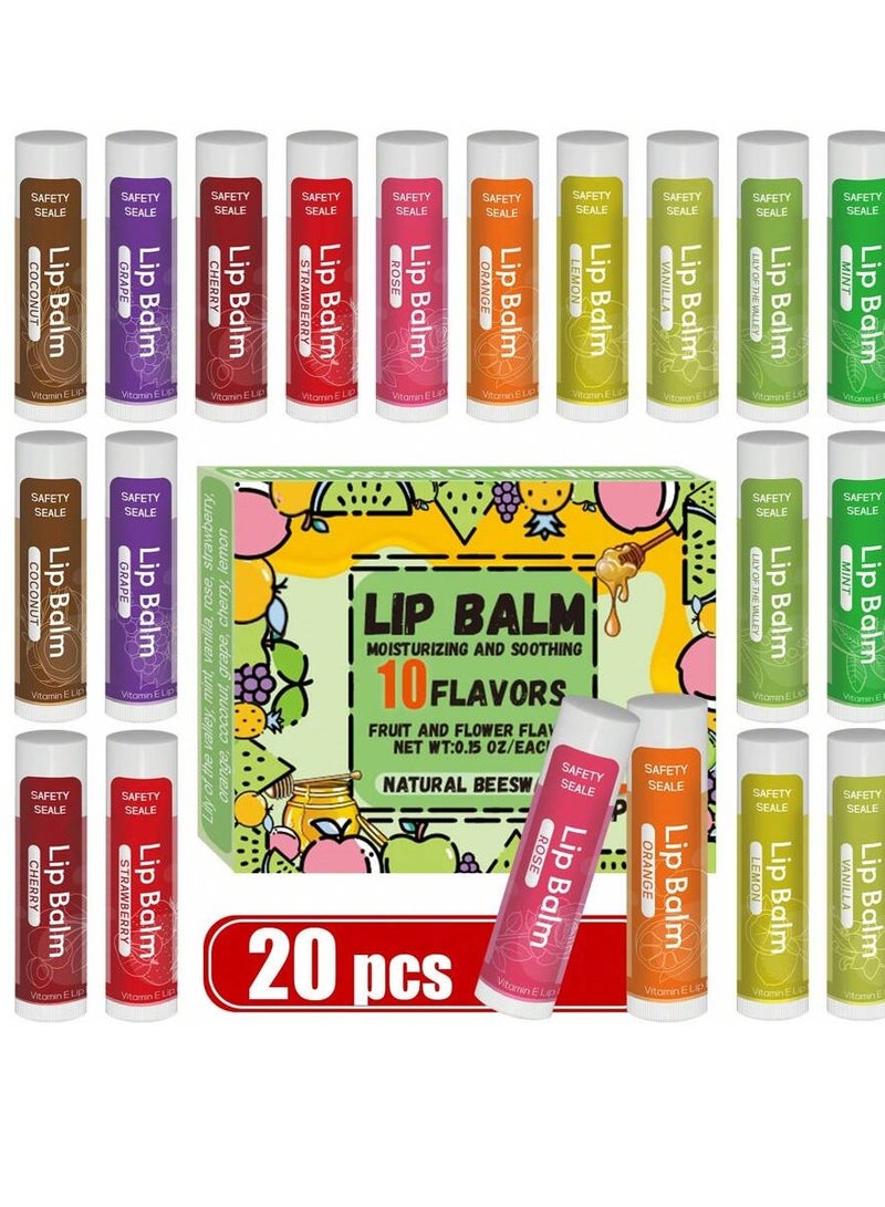 Generic Natural Lip Balm with Vitamin E and Coconut Oil - Moisturizing and Soothing to Repair Dry, Chapped Lips - 20 Pieces of 10 Flavors  - Image 1