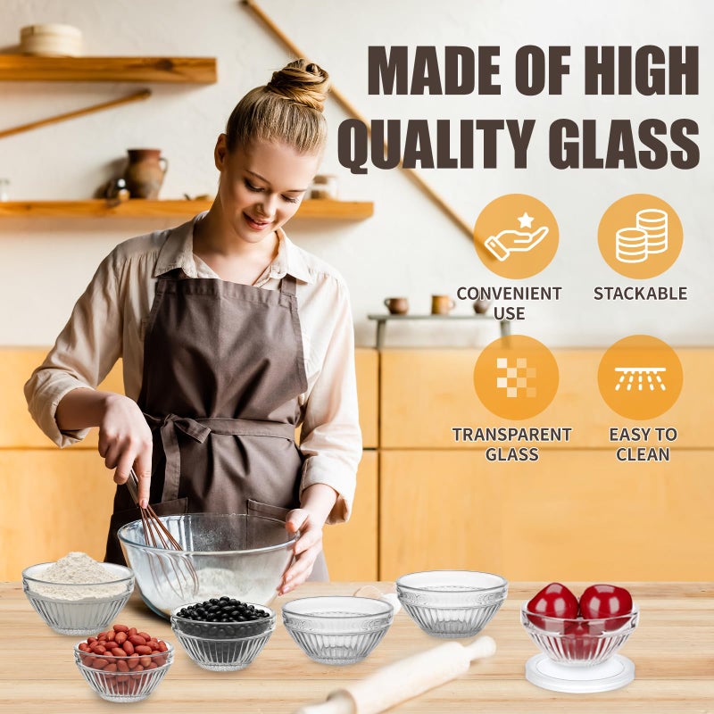 FUYITE 6 Pack Mini 3 Inch Small Glass Bowls with 6 Pack Lids, 2.5 oz Clear Glass Pinch Bowls, Condiment Containers, for Dips, Nuts, Candy, Snacks, Meal Prep Bowls - Image 3