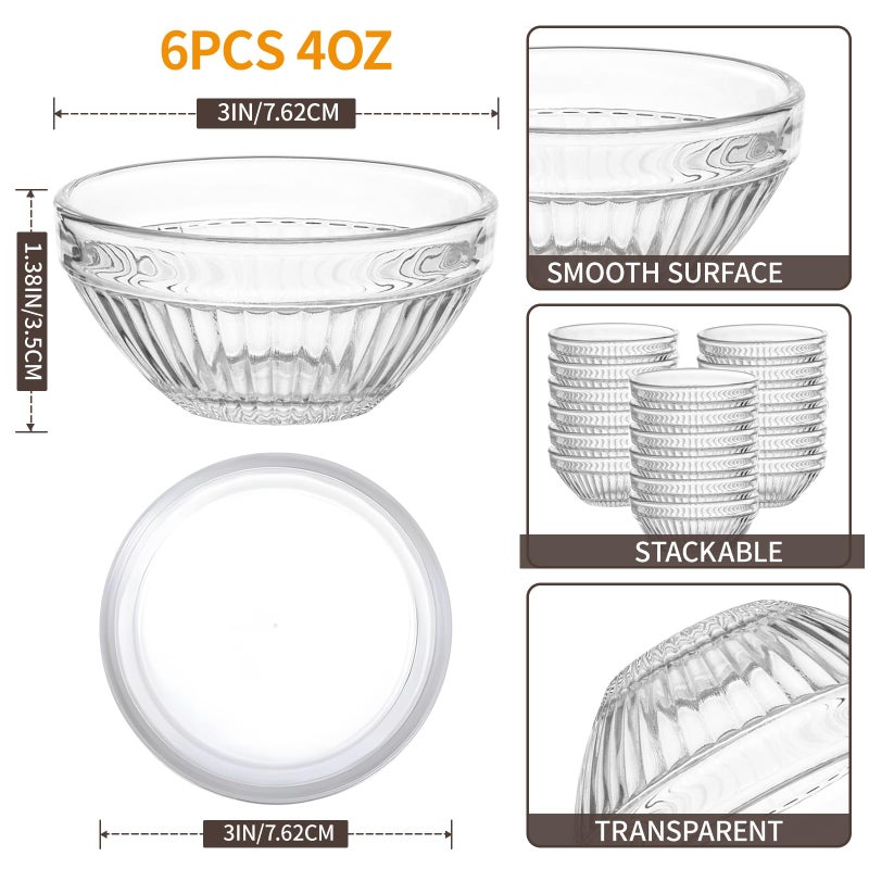 FUYITE 6 Pack Mini 3 Inch Small Glass Bowls with 6 Pack Lids, 2.5 oz Clear Glass Pinch Bowls, Condiment Containers, for Dips, Nuts, Candy, Snacks, Meal Prep Bowls - Image 2