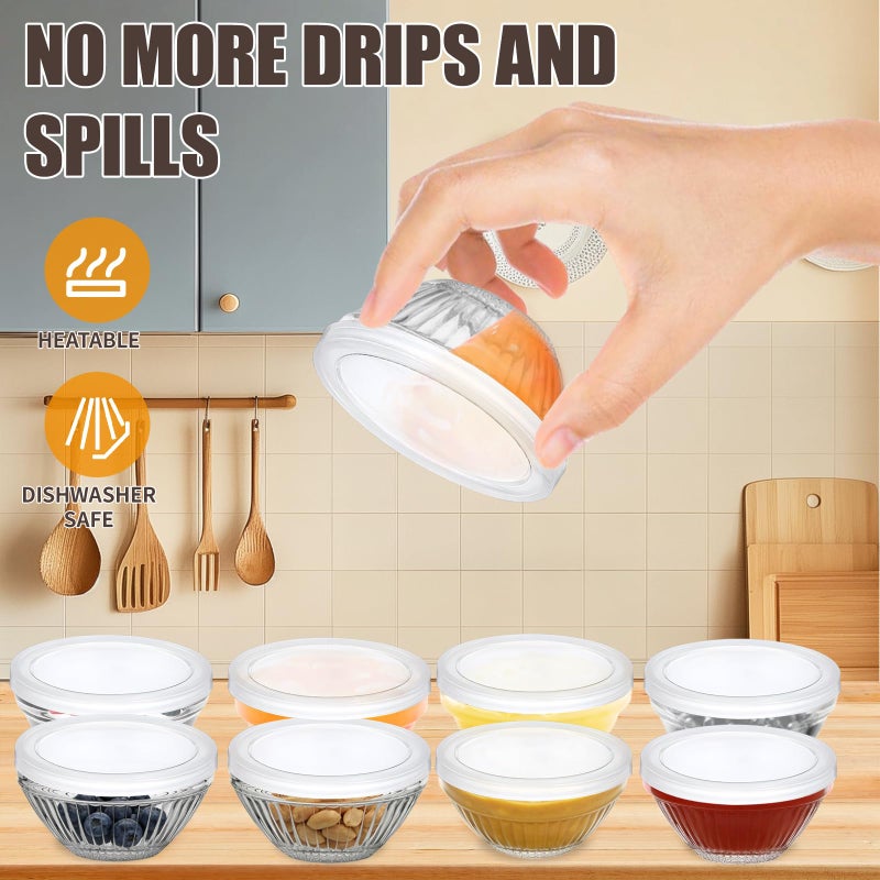 FUYITE 6 Pack Mini 3 Inch Small Glass Bowls with 6 Pack Lids, 2.5 oz Clear Glass Pinch Bowls, Condiment Containers, for Dips, Nuts, Candy, Snacks, Meal Prep Bowls - Image 4