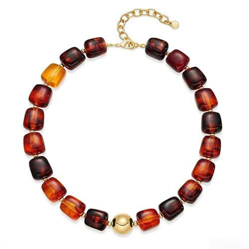 WOWORAMA Brown Chunky Necklaces for Women Vintage Large Square Resin Beads Necklace Trendy Statement Chunky Choker Necklaces Vintage Y2k Boho Jewelry - Image 1