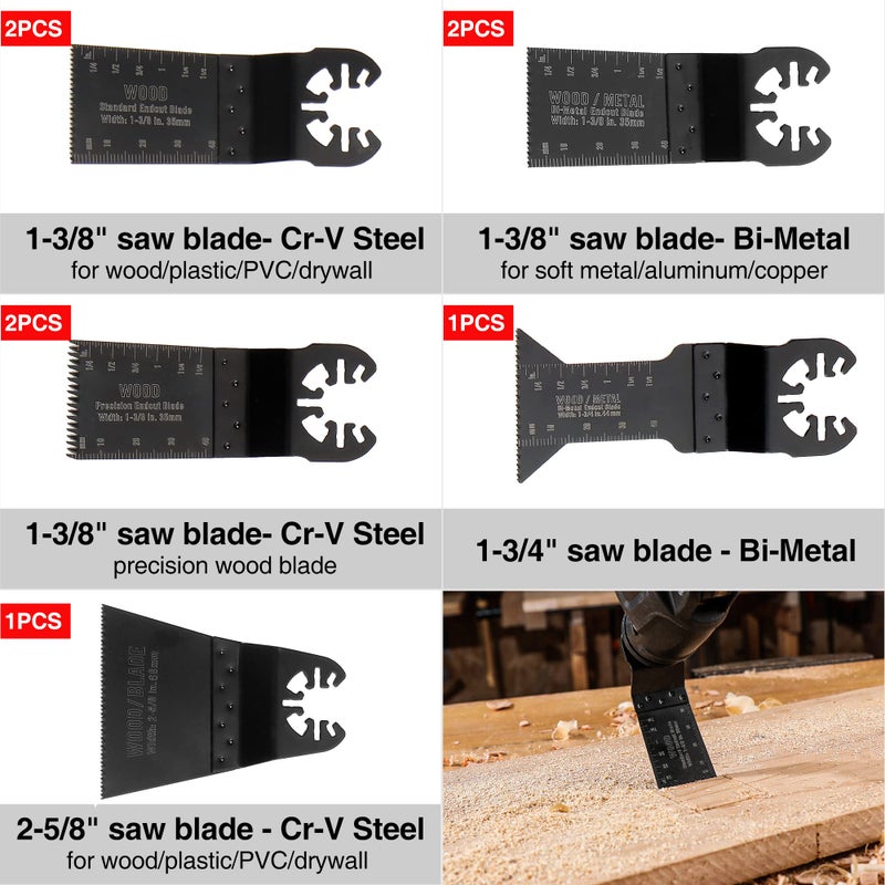 WORKPRO 25-piece Oscillating Multitool Accessories, Quick Release Oscillating Saw Blades to Cut Wood Metal Plastic, Fit Dewalt Worx Milwaukee Black&Decker Rockwell Makita Fein Craftsman - Image 2