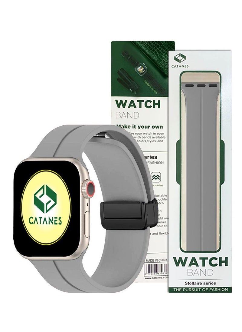 CATANES - Apple Watch Band 38mm 40mm 41mm Magnetic Band D-buckle Silicone Sport Strap Replacement Wrist Band Grey - Image 1