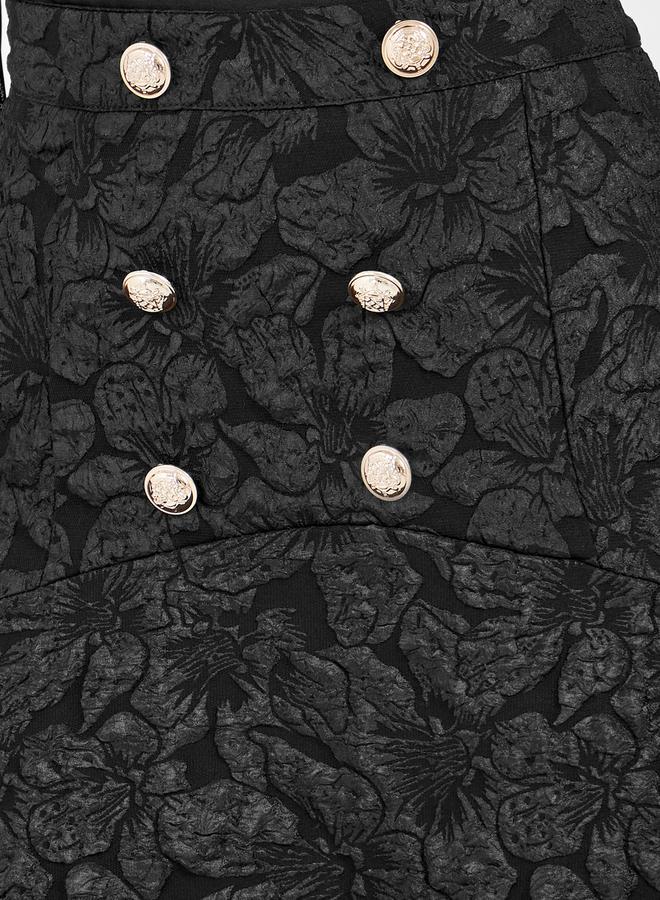 ستايلي تنورة ماكسي - بنقشة الزهور الجاكار باللون الأسود - Image 3