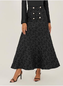 Styli Black Floral Jacquard A-Line Maxi Skirt  - Image 2