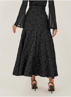 Styli Black Floral Jacquard A-Line Maxi Skirt  - Image 4