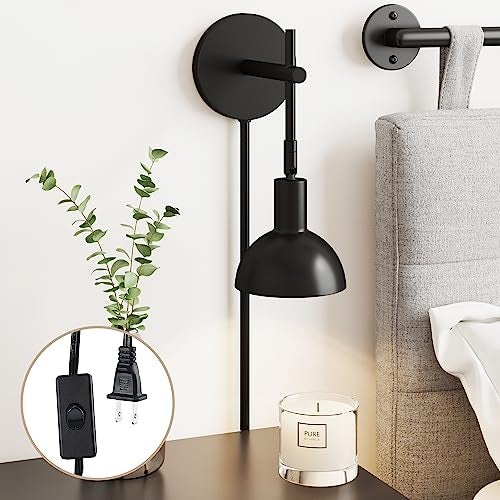Nathan James Tamlin Wall Light Fixture, Wall Mounted 1-Light Lamp, Plugin Sconce with On/Off Switch for Living Room, Reading Nook or Bedroom, Matte Black - Image 1