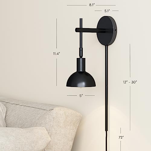 Nathan James Tamlin Wall Light Fixture, Wall Mounted 1-Light Lamp, Plugin Sconce with On/Off Switch for Living Room, Reading Nook or Bedroom, Matte Black - Image 4
