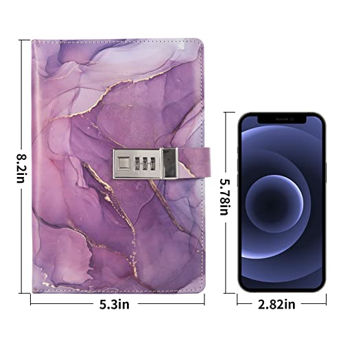 LMTNNB Marble Diary with Lock for Girls and Women, A5 Leather Locked Journal for Teen Girls, Secret Cute Password Lock Notebooks with Pen Holder for Travel Diary Office Notepad - Image 4