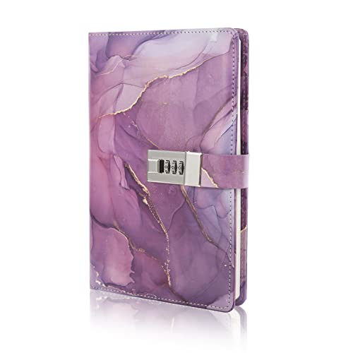 LMTNNB Marble Diary with Lock for Girls and Women, A5 Leather Locked Journal for Teen Girls, Secret Cute Password Lock Notebooks with Pen Holder for Travel Diary Office Notepad - Image 1