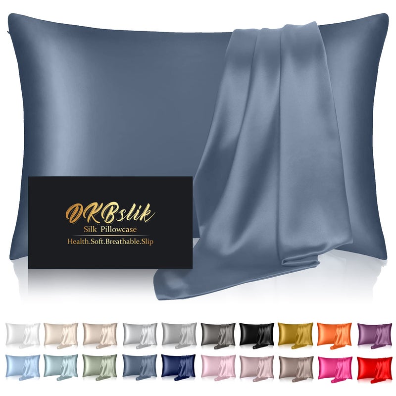 DKBslik Silk Pillowcase for Hair and Skin  Mulberry Silk Pillow Cases Standard Size  Anti Acne Cooling Sleep Both Sides Natural Silk Satin Pillow Covers with Hidden Zipper  Gifts for Women Men  Ash Blue