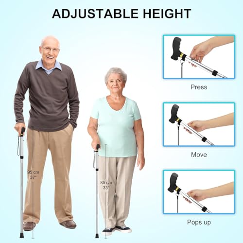 Dr. Care Dr Care 4 Folding Walking Stick for Old Age | Aluminum | Adjustable Height 85–95 cm | Lightweight | Anti Slip | Ergonomic Handle | Rubber Tip | Wrist Strap (Silver) - Image 2