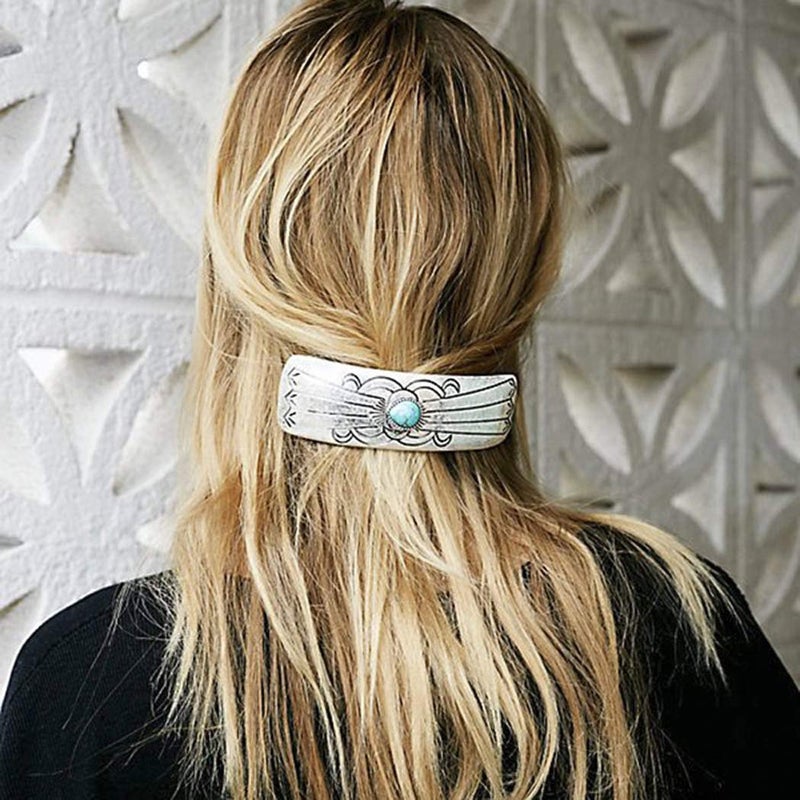 Yean Boho Turquoise Hair Clip Vintage Barrettes Minimalist Hair Pin for Women and Girls Silver
