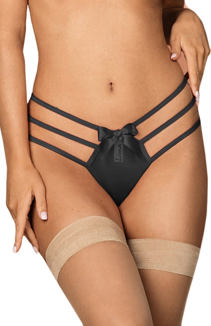 Liona Sexy Black Transparent Fantasy Underwear Ribboned Fantasy Panties Underwear G String 