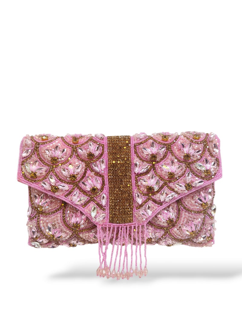 أركاد "Arcad حقيبة كلاتش وردية فاخرة للنساء – مطرزة يدوياً بالخرز والأحجار لحفلات الزفاف والسهرات" - Image 5