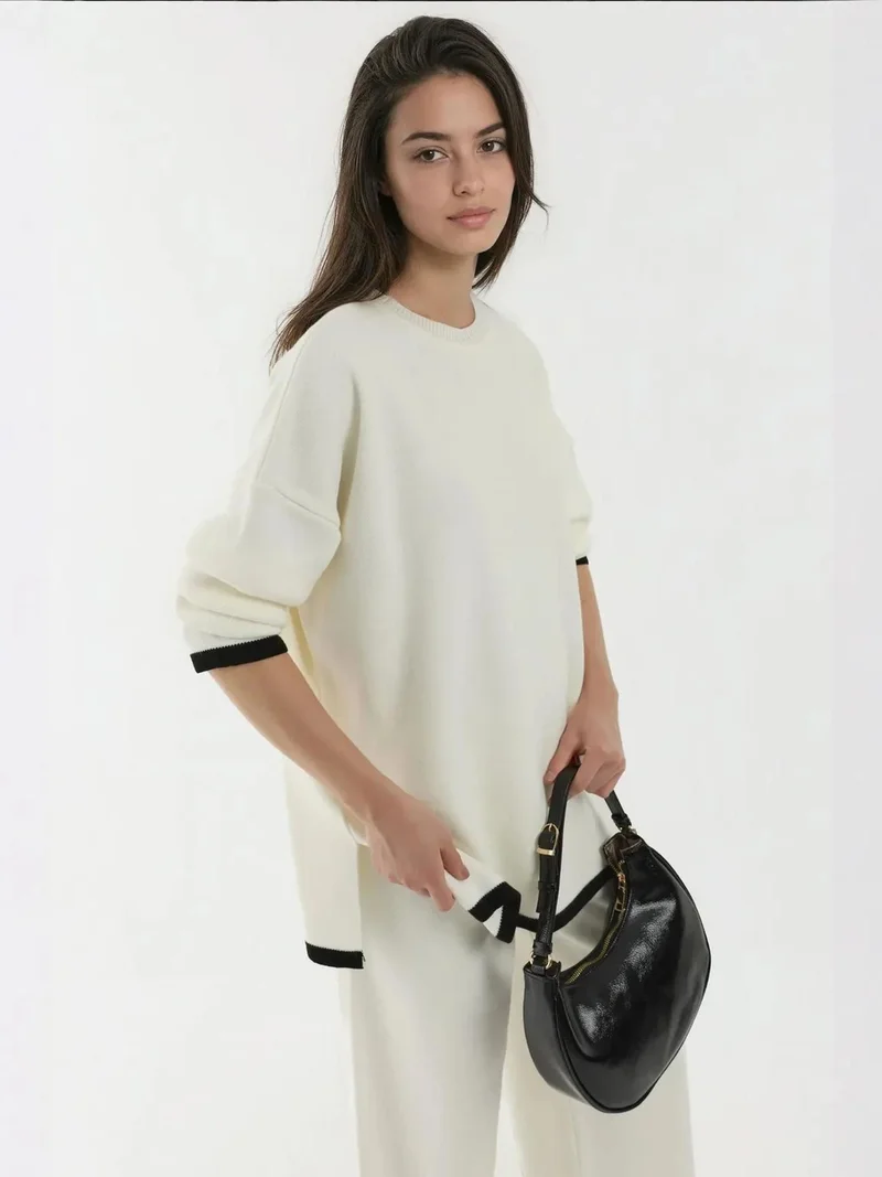 زوبعة طقم كنزة وبنطلون واسع منسوج