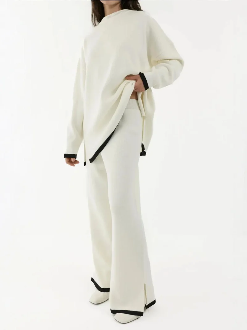 HICCUP White Sweater & Wide Leg Pants Knit Co-ords Set for Women | Best Price UAE