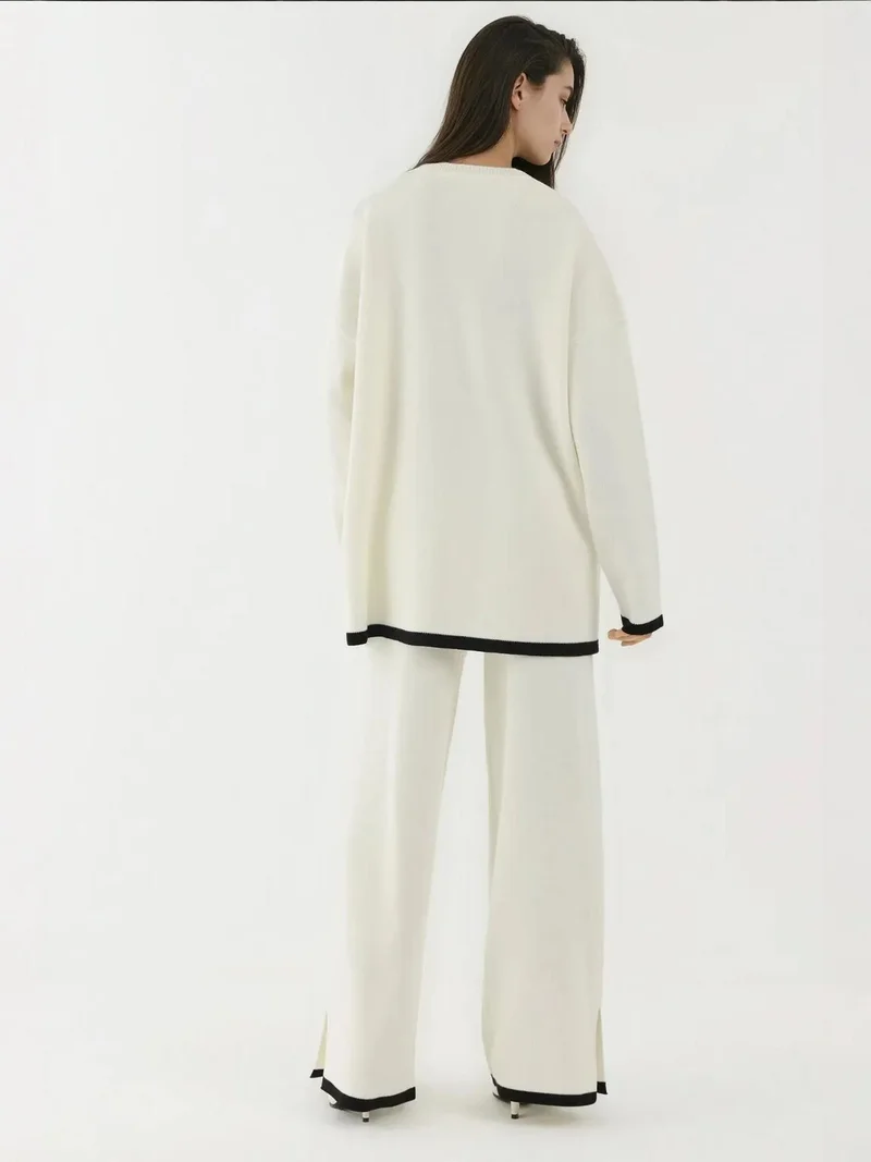 HICCUP White Sweater & Wide Leg Pants Knit Co-ords Set for Women | Best Price UAE