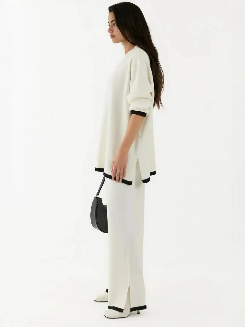 Hiccup White Sweater & Wide Leg Pants Knit Co-ords Set for Women | Best Price UAE